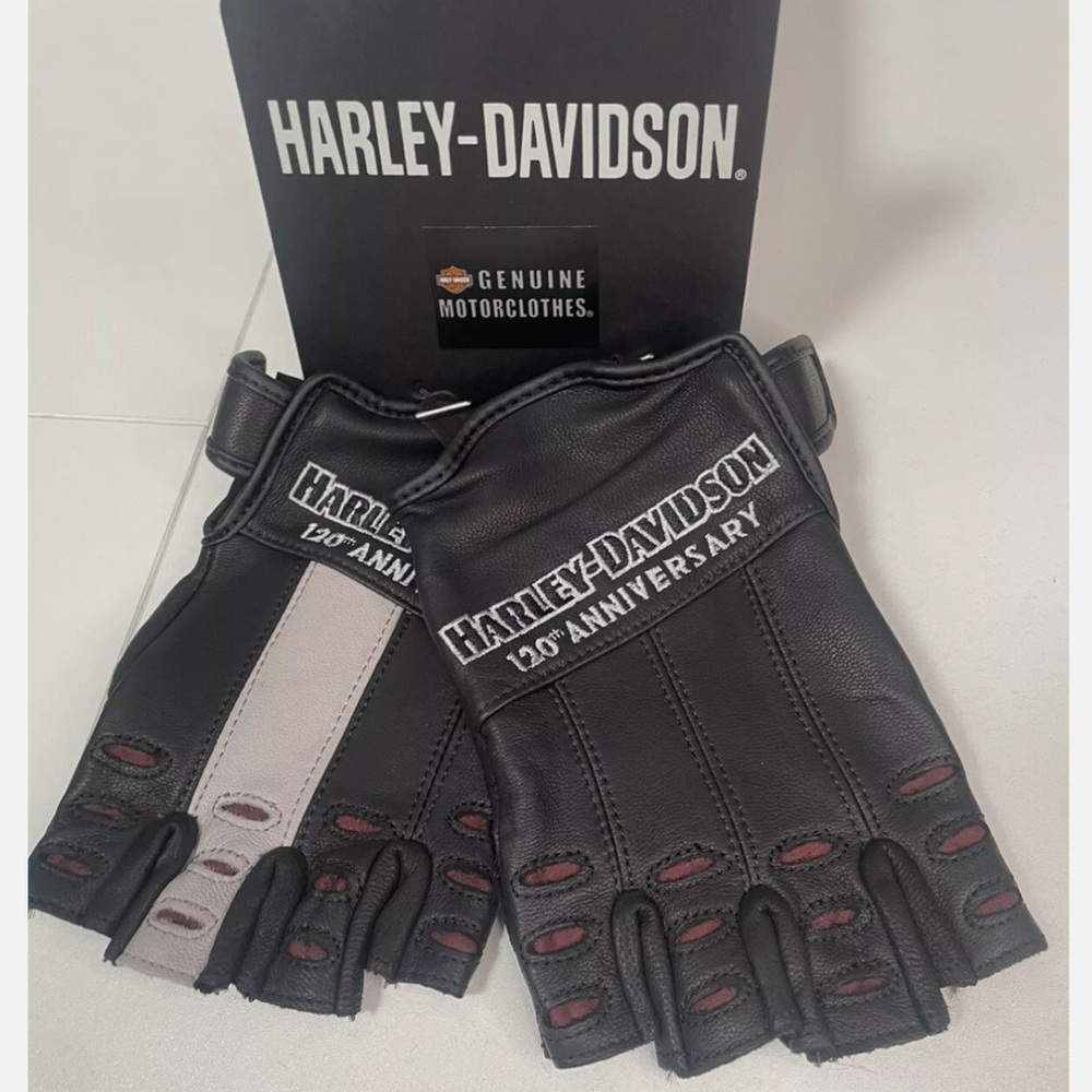 Harley Davidson 120th Anniversary  Men Leather Fingerless Riding Gloves